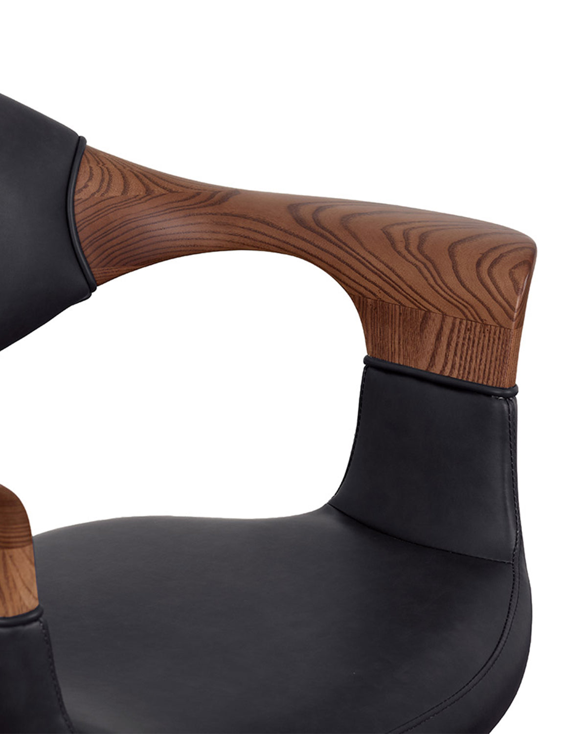 Oakley Midnight - Grå kundestol med sort pladefod og armlæn i egetræ